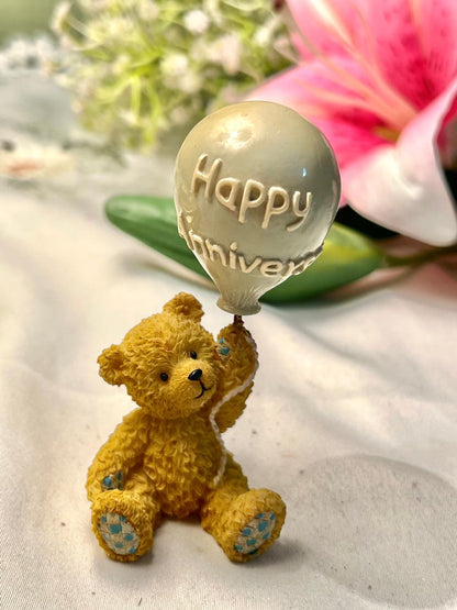 Happy Anniversary Teddy Bear Balloon Figurine 3.5 in