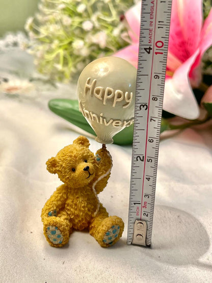 Happy Anniversary Teddy Bear Balloon Figurine 3.5 in