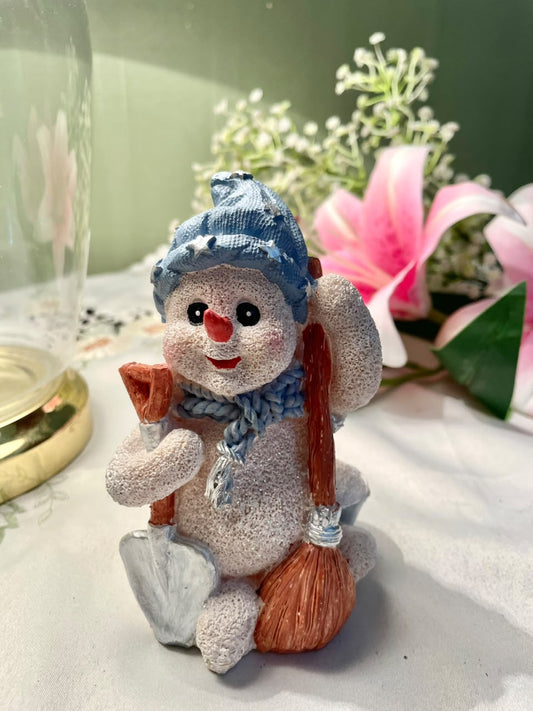 Vintage Snowman Figurine Blue Winter Decor Approx. 5 in