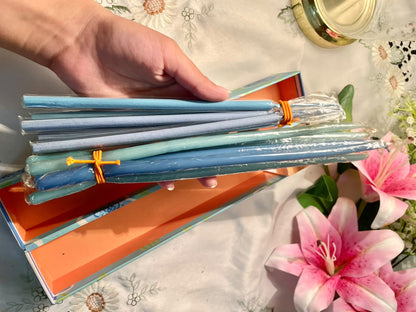 Vintage 10-Piece Blue & Green Candles with Crystal Holder