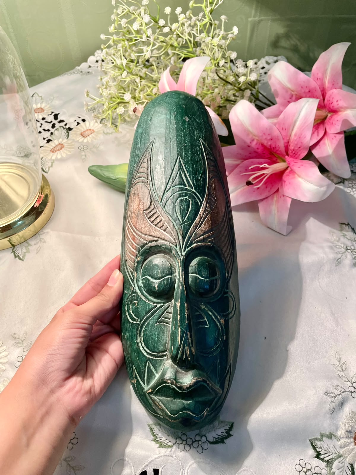 (Rare Find) Vintage hand-carved tribal wooden wall mask Wall Plaque Approx. 12 inch