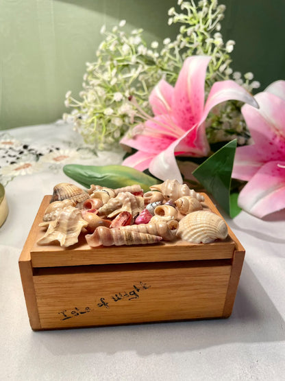 Vintage Wooden Seashell Trinket Box Approx. 4.5 in
