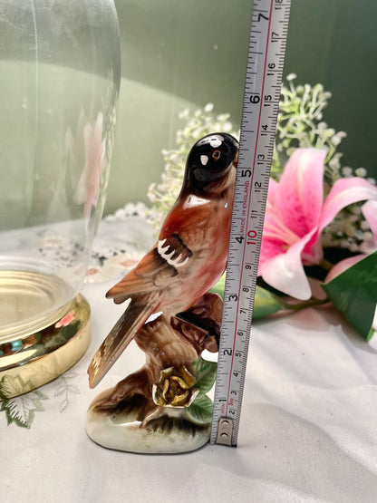 Vintage Brown Bird Figurine with Floral Detail Approx. 5.5 in