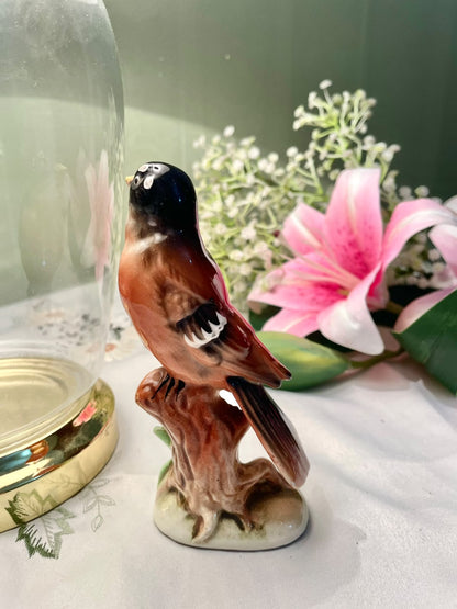 Vintage Brown Bird Figurine with Floral Detail Approx. 5.5 in