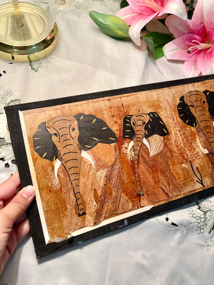 Vintage 3 Elephant Wall Plaque Brown Black Approx. 16 inch ( Rare Find )