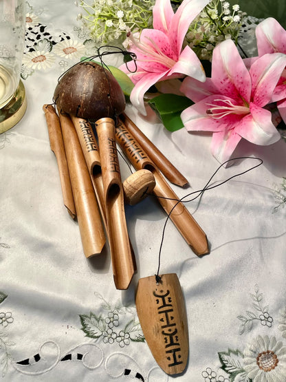 Wooden Wind Chime with Natural Brown Dome – Approx. 32 cm