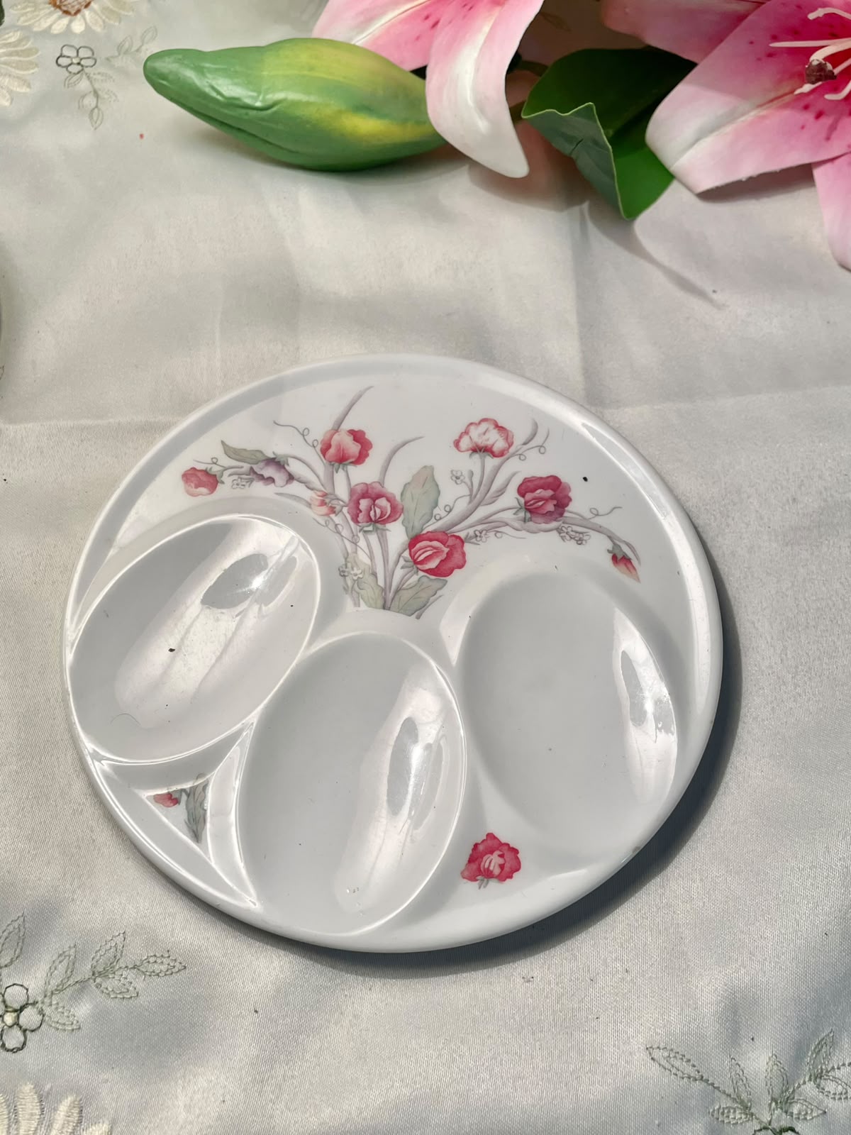 Pink Floral Divided Melamine Spoon rest  – 16 cm