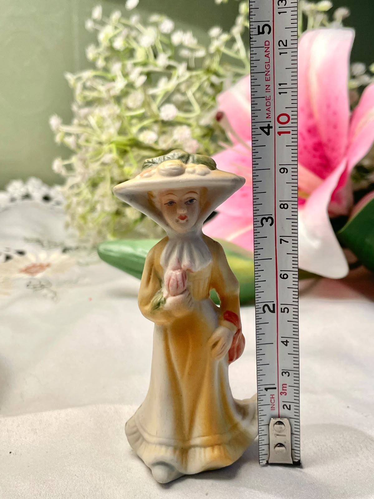 Victorian Lady Figurine in Yellow Dress – Approx. 9 cm