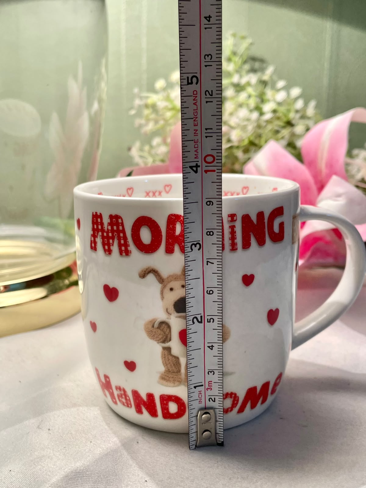 Boofle Morning Handsome Fine China Mug Red Hearts 4 in