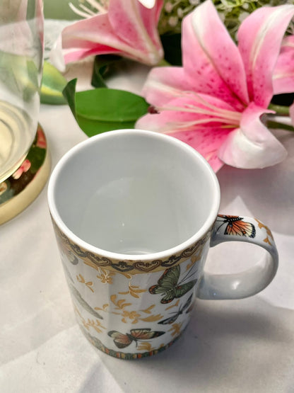 Butterfly Floral Ceramic Mug Gold Accent 4.5 in