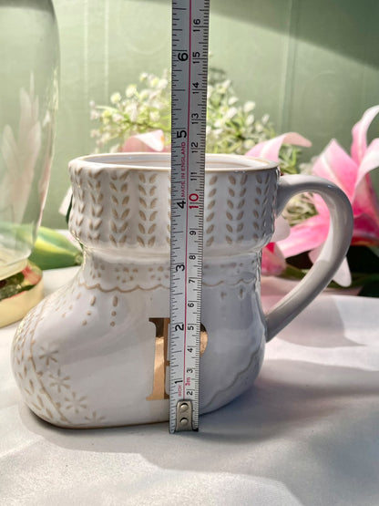 Alphabet Stocking Mug Gold P White Ceramic 4.5 in
