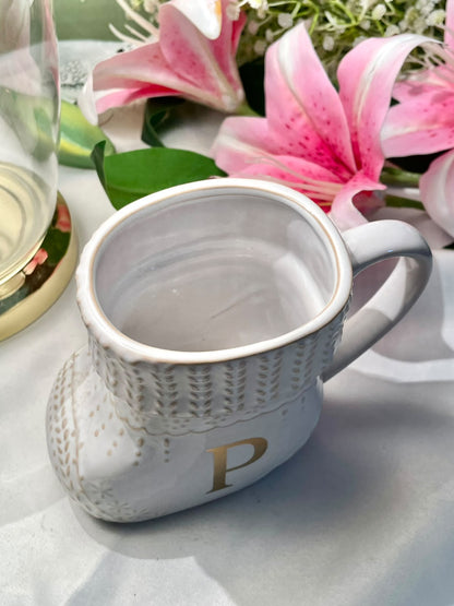 Alphabet Stocking Mug Gold P White Ceramic 4.5 in