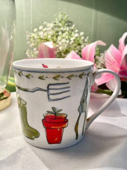 Waitrose Gardening Tools & Bird Ceramic Mug 4 in