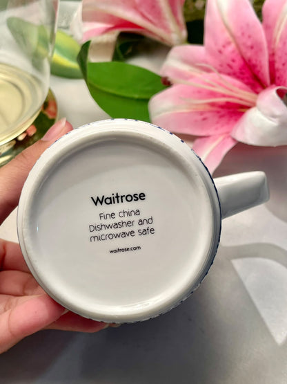 Waitrose Blue Grid Fine China Mug