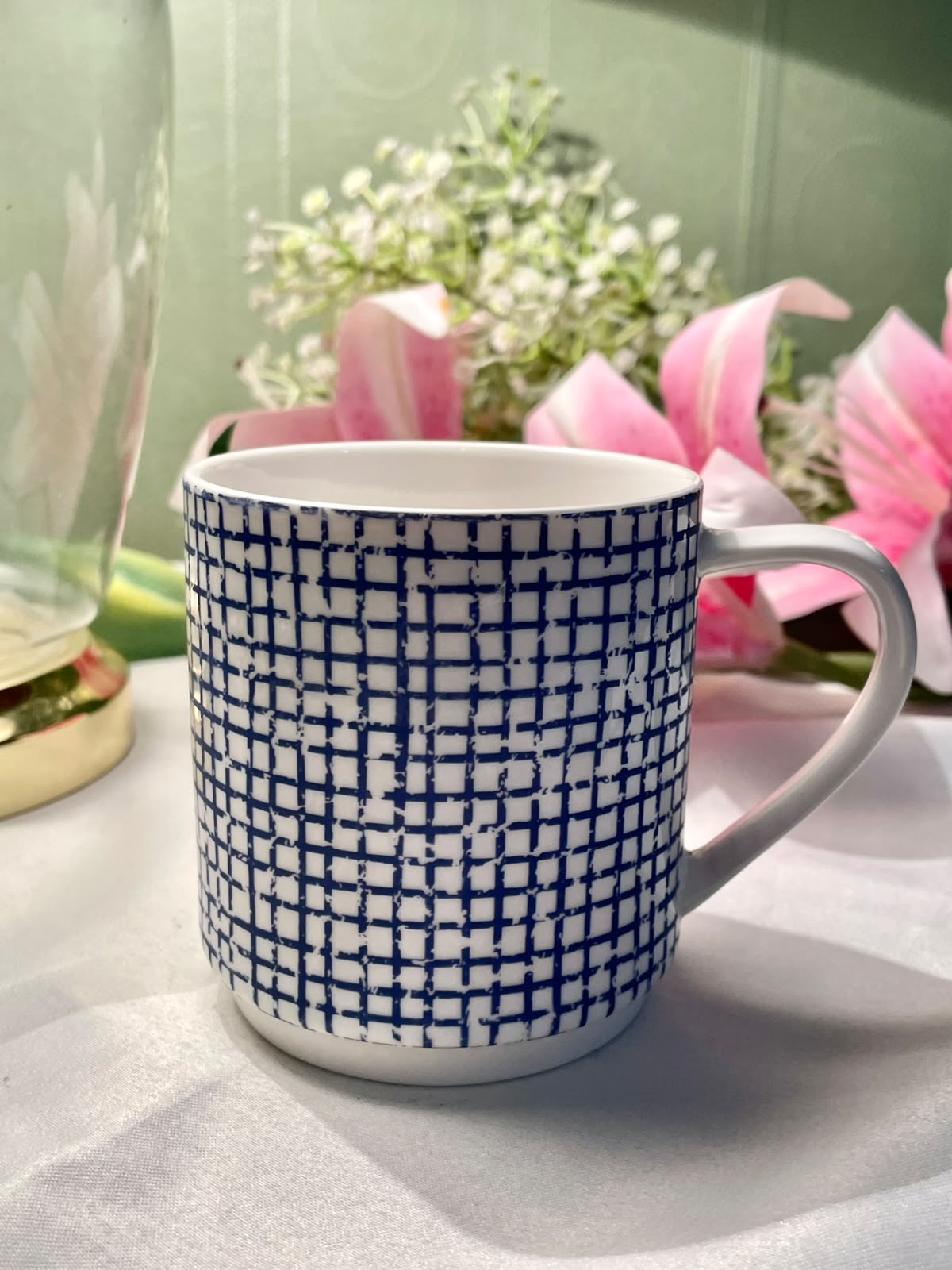Waitrose Blue Grid Fine China Mug