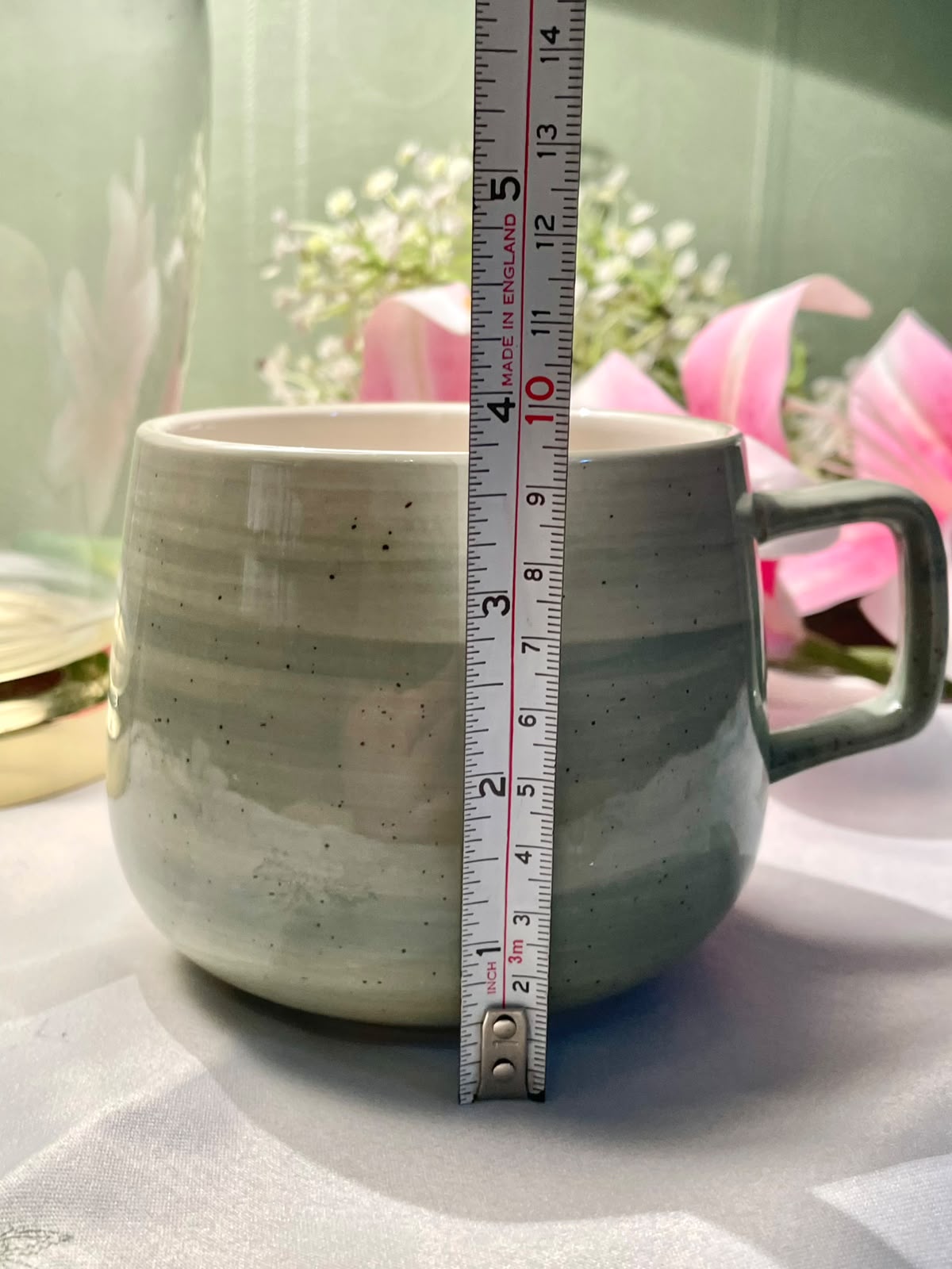 Hand painted Nutmeg Home Green Stoneware soup Mug
