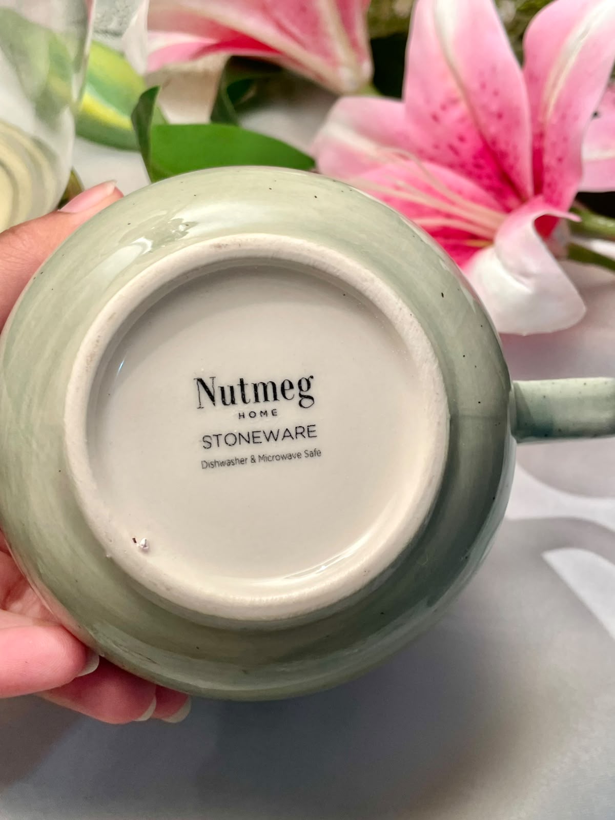 Hand painted Nutmeg Home Green Stoneware soup Mug