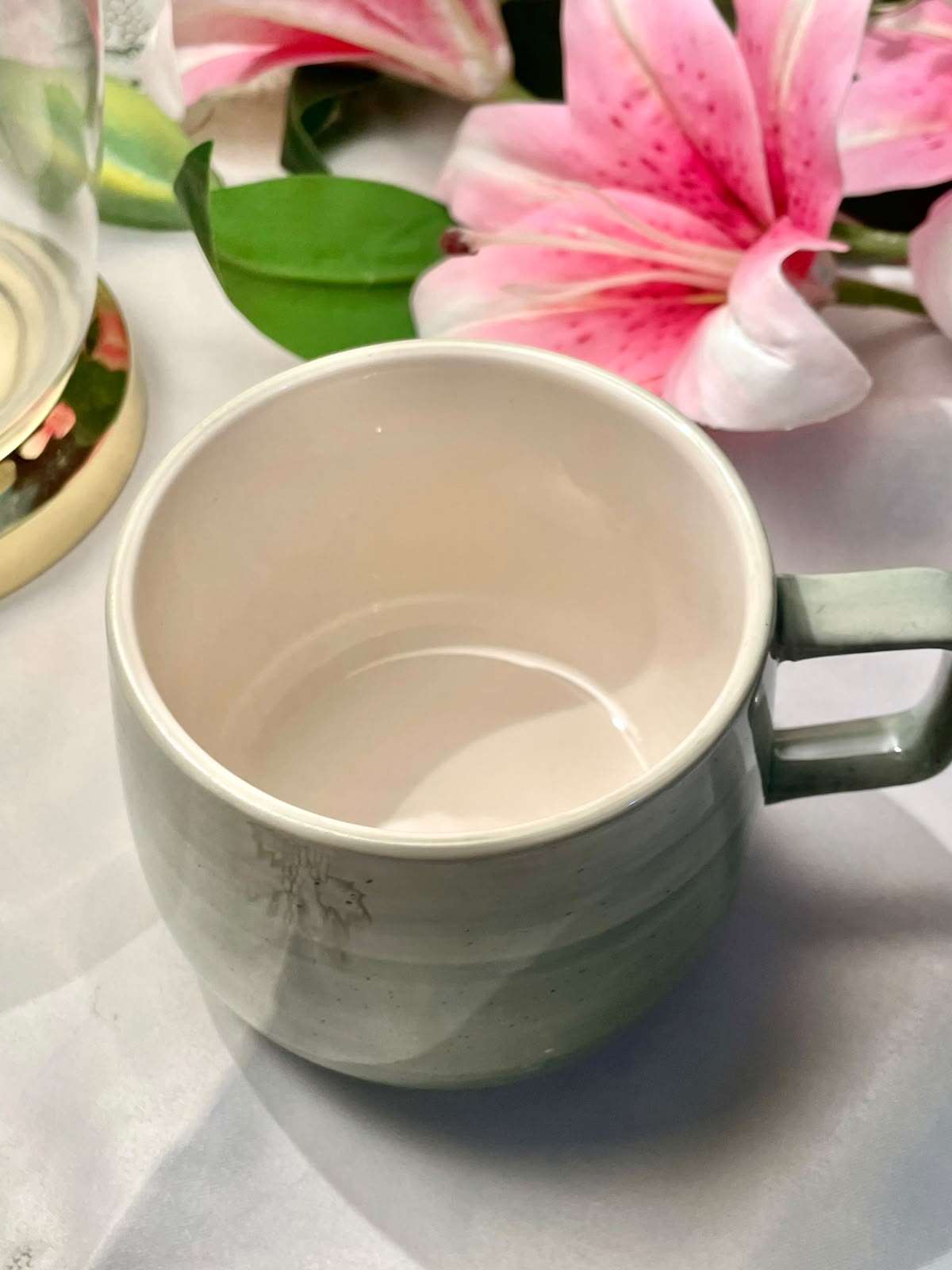 Hand painted Nutmeg Home Green Stoneware soup Mug