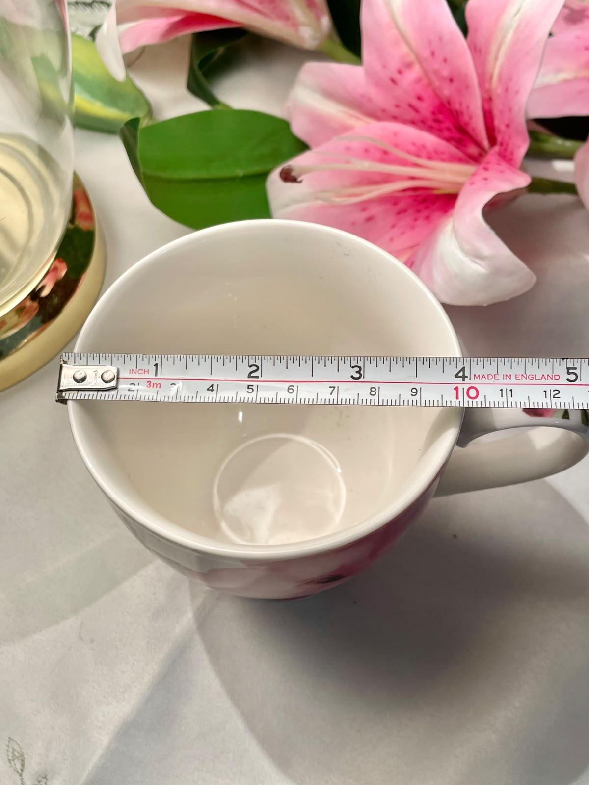 The English Mug Co Pink Floral Fine China soup Mug 4 in