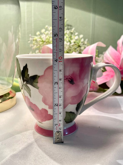The English Mug Co Pink Floral Fine China soup Mug 4 in