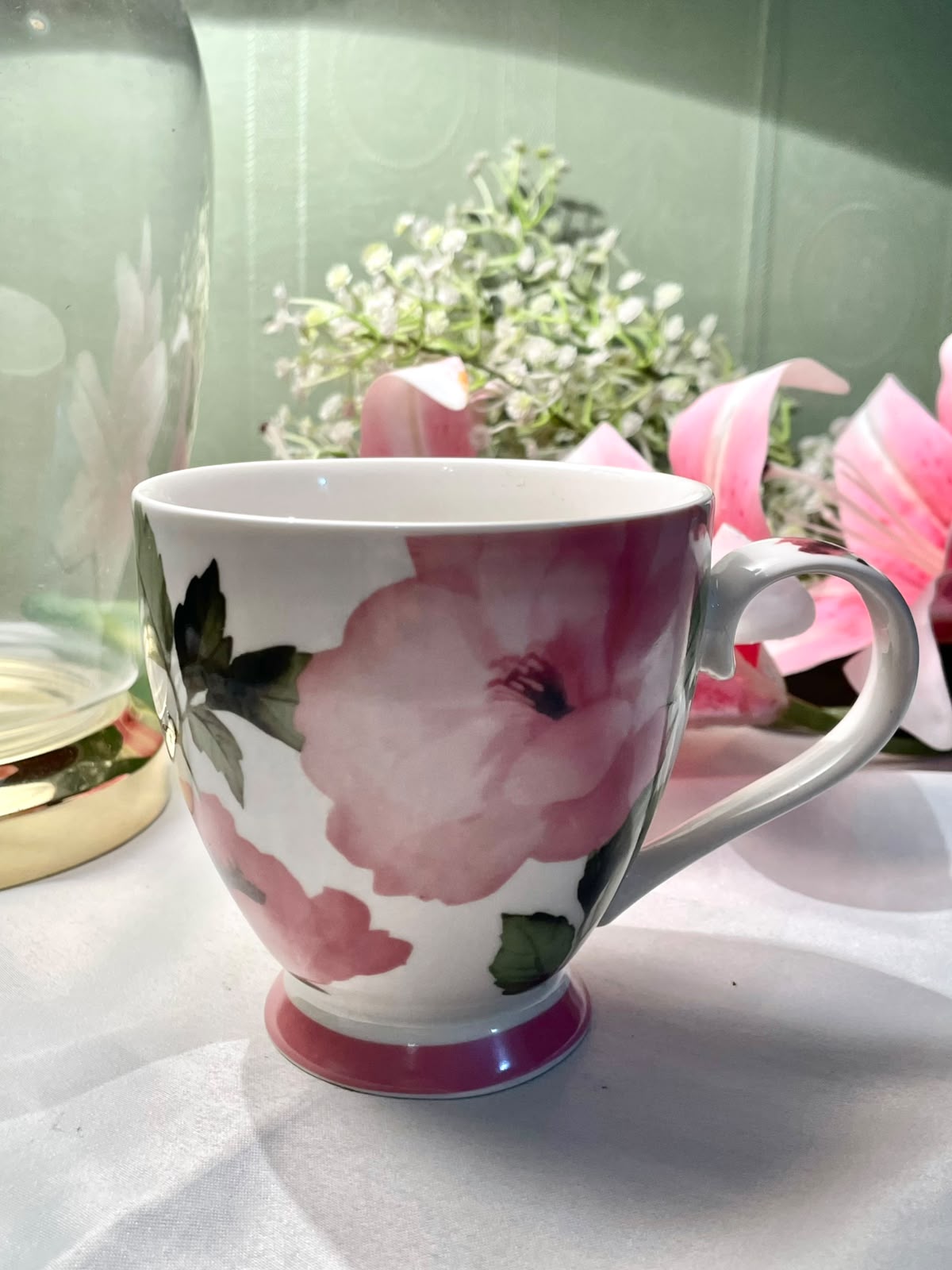 The English Mug Co Pink Floral Fine China soup Mug 4 in