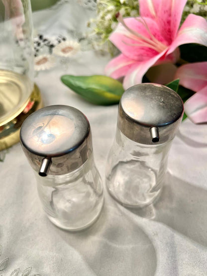 Clear Crystal Pourer Set with Silver-Tone Lids – 2 Piece, 11 cm