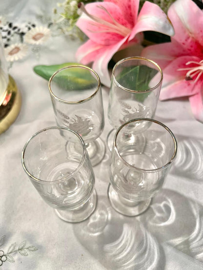 Etched Crystal Stemmed Glasses with Gold Rim – 4 Piece, 11 cm