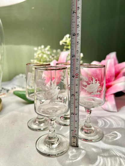 Etched Crystal Stemmed Glasses with Gold Rim – 4 Piece, 11 cm