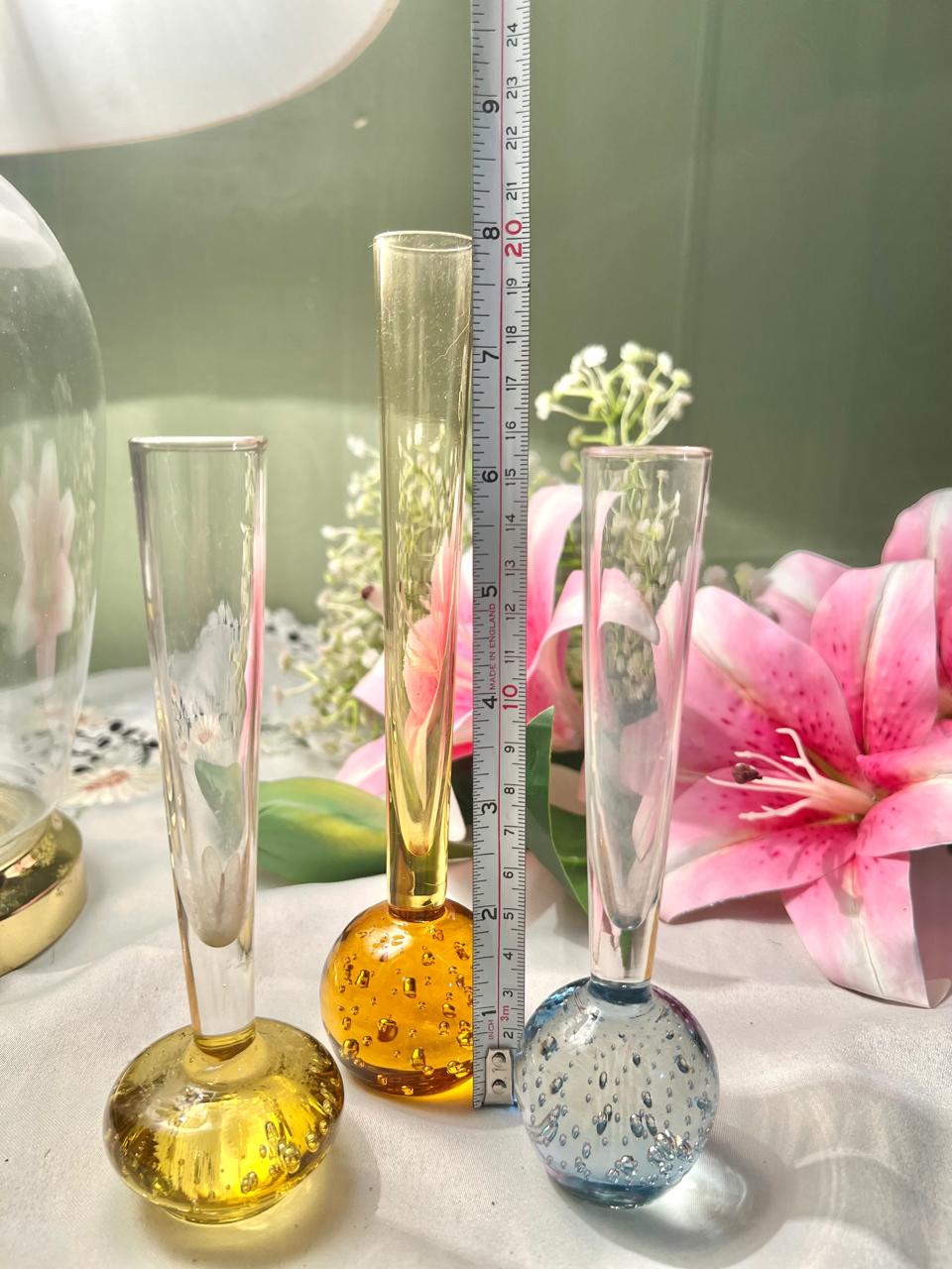 Bubble Crystal Bud Vase Set – Amber & Blue, 3 Piece