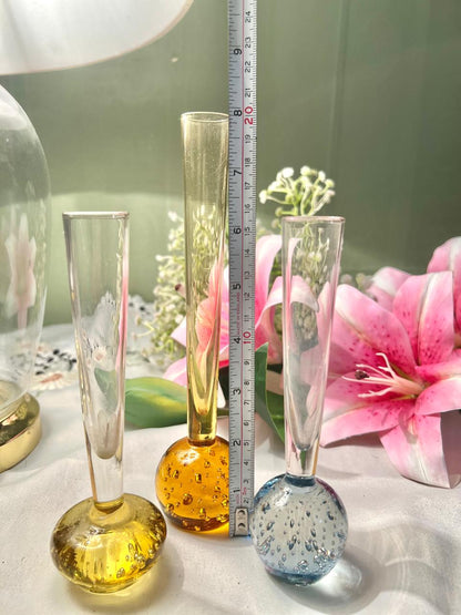 Bubble Crystal Bud Vase Set – Amber & Blue, 3 Piece