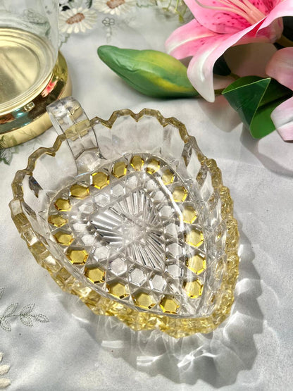 Amber-Tinted Crystal Heart Serving Dish with Handle – 15 cm