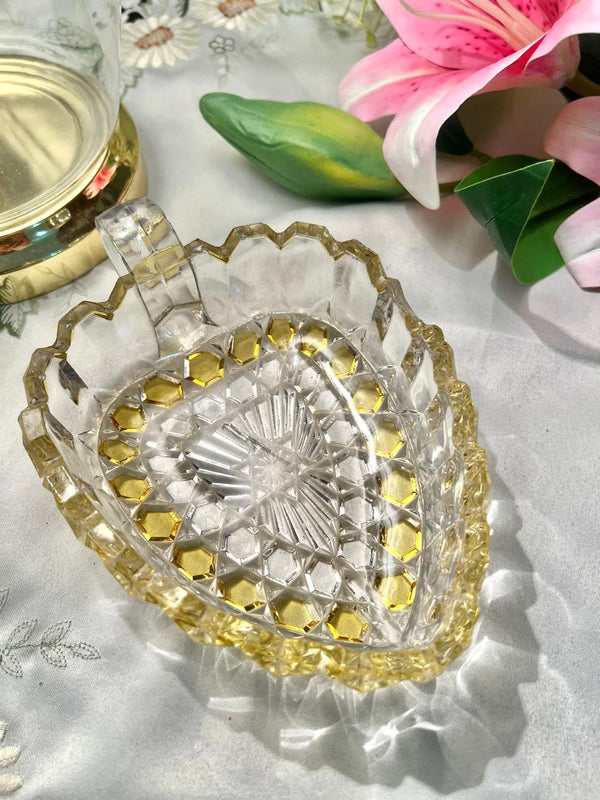 Amber-Tinted Crystal Heart Serving Dish with Handle – 15 cm