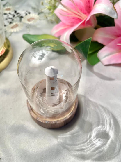 Lighthouse Dome Light Decor with Wood-Look Base – Approx. 12 cm