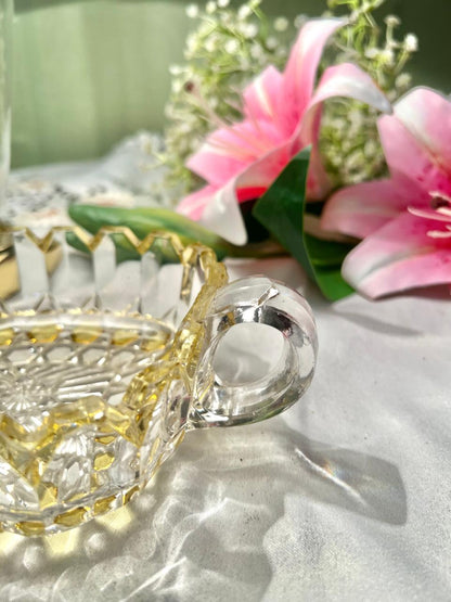 Amber-Tinted Crystal Heart Serving Dish with Handle – 15 cm
