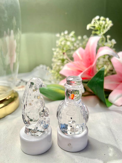 Acrylic Snowman & Penguin Light Figurines – 2 Piece, Approx. 8 cm