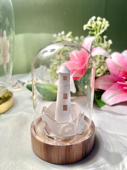 Lighthouse Dome Light Decor with Wood-Look Base – Approx. 12 cm