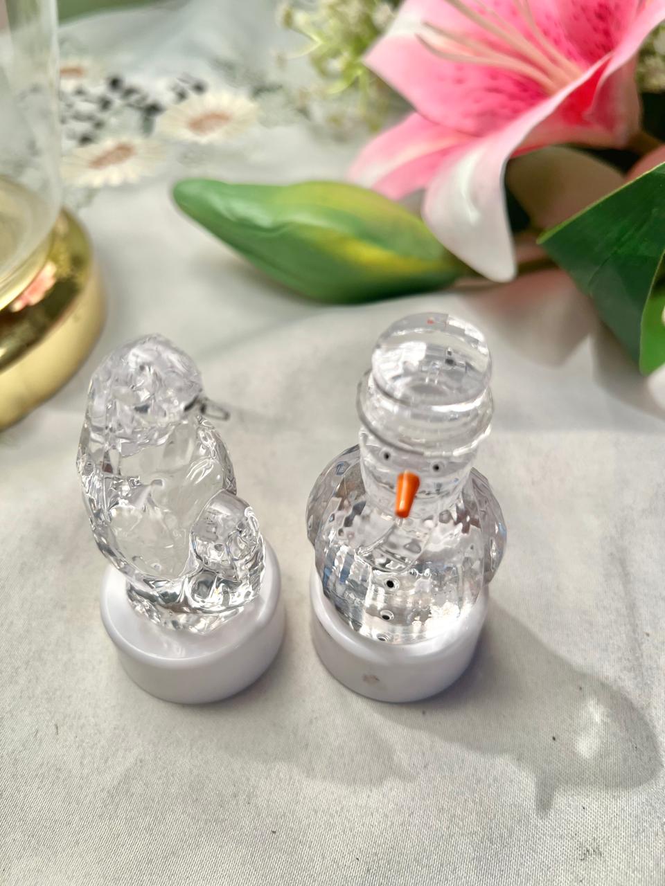 Acrylic Snowman & Penguin Light Figurines – 2 Piece, Approx. 8 cm