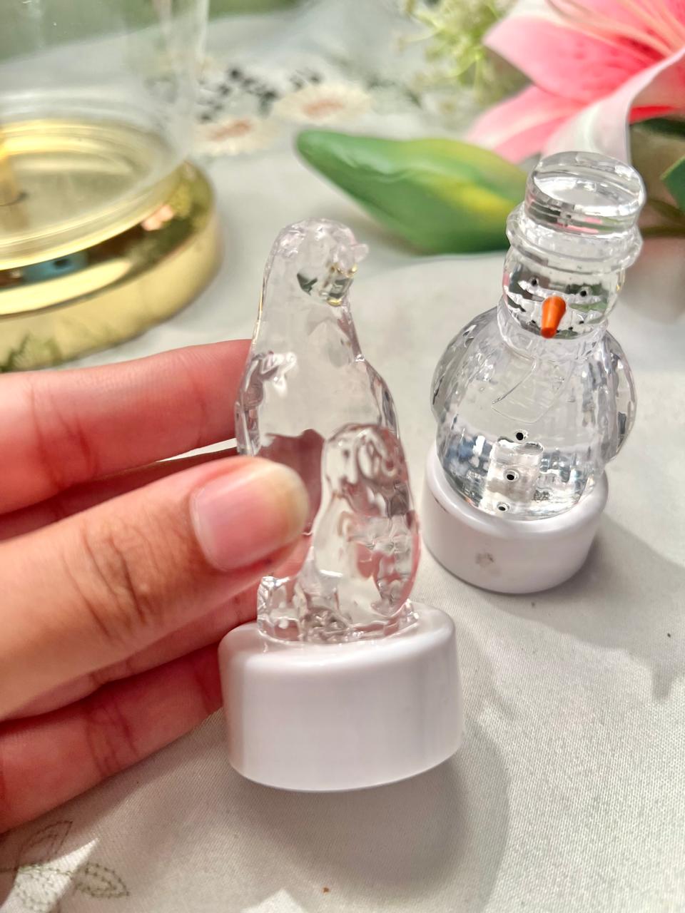 Acrylic Snowman & Penguin Light Figurines – 2 Piece, Approx. 8 cm