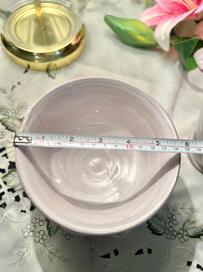 Hand painted 3d Set of 2 Pink Ceramic Botanical Relief Mugs /  Bowl