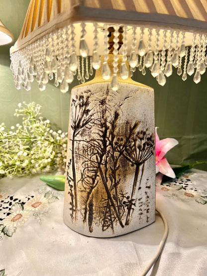 Vintage Botanical Table Lamp Slatted Shade Bead Fringe 21 in