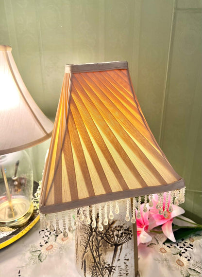 Vintage Botanical Table Lamp Slatted Shade Bead Fringe 21 in