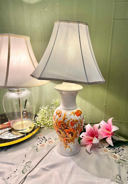 Vintage Floral Ceramic Table Lamp with Fabric Shade Approx. 24 in