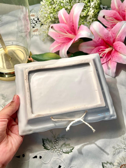 Floral Ceramic Wall Plaque White Pink Approx 8in