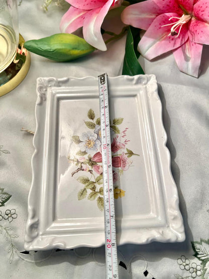 Floral Ceramic Wall Plaque White Pink Approx 8in