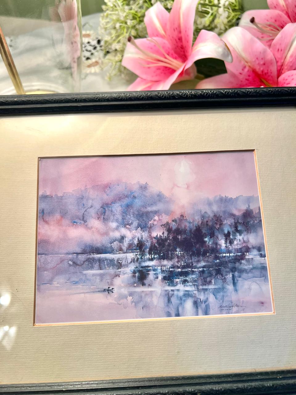 Watercolor Painting art piece titled "Loons in the Mist" by the Canadian artist Approx 30 cm