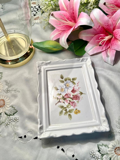 Floral Ceramic Wall Plaque White Pink Approx 8in
