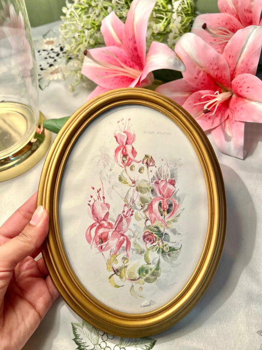 ST Michael oval-framed floral watercolor painting 8.5 inch