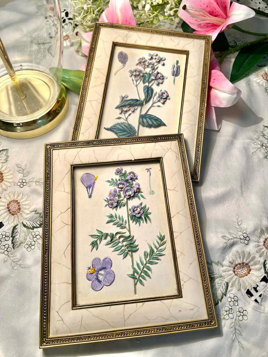 Marks & Spencer (M&S) 3D hand-painted stoneware floral wall plaque Pair Approx. 10 in
