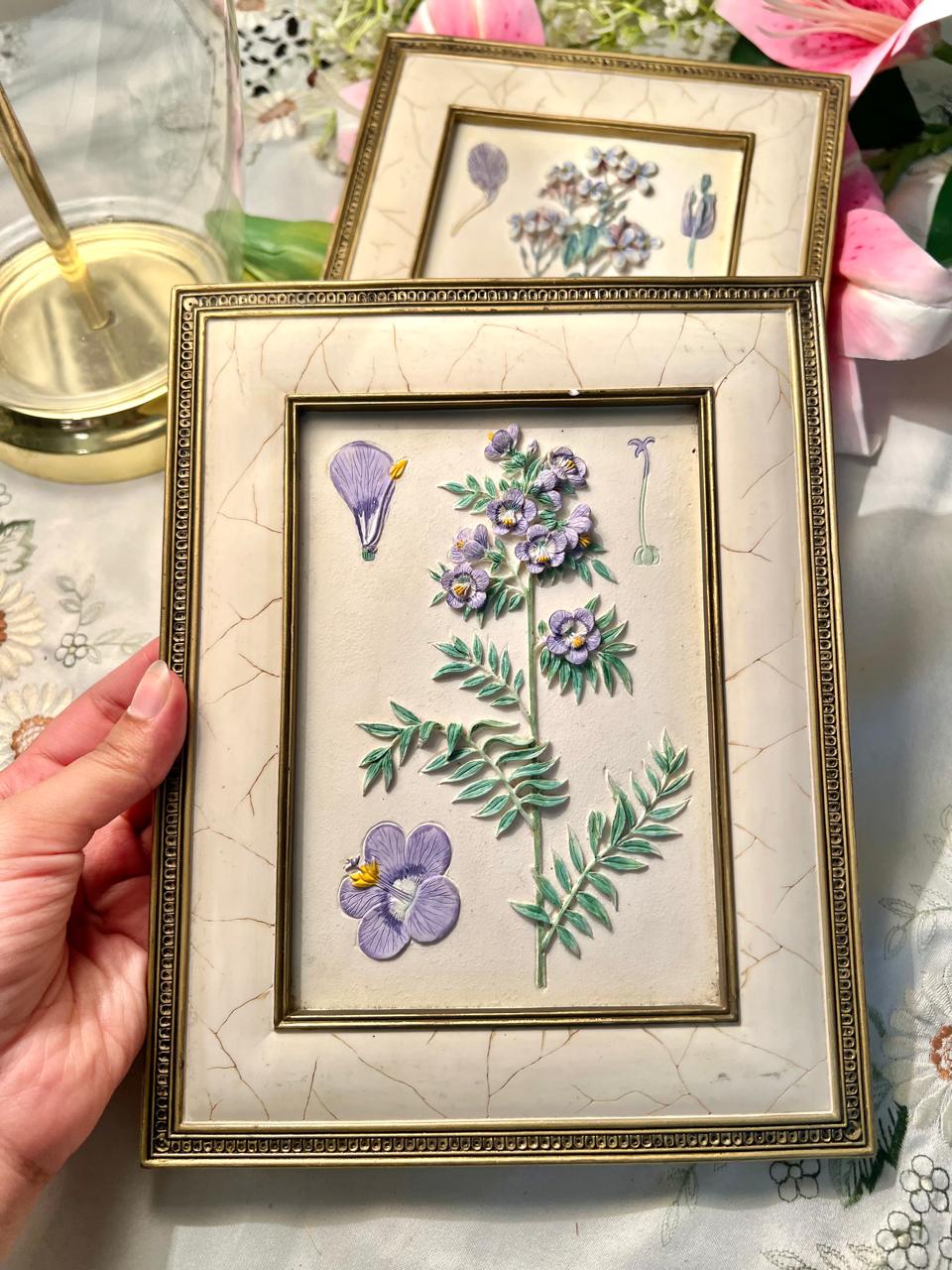 Marks & Spencer (M&S) 3D hand-painted stoneware floral wall plaque Pair Approx. 10 in