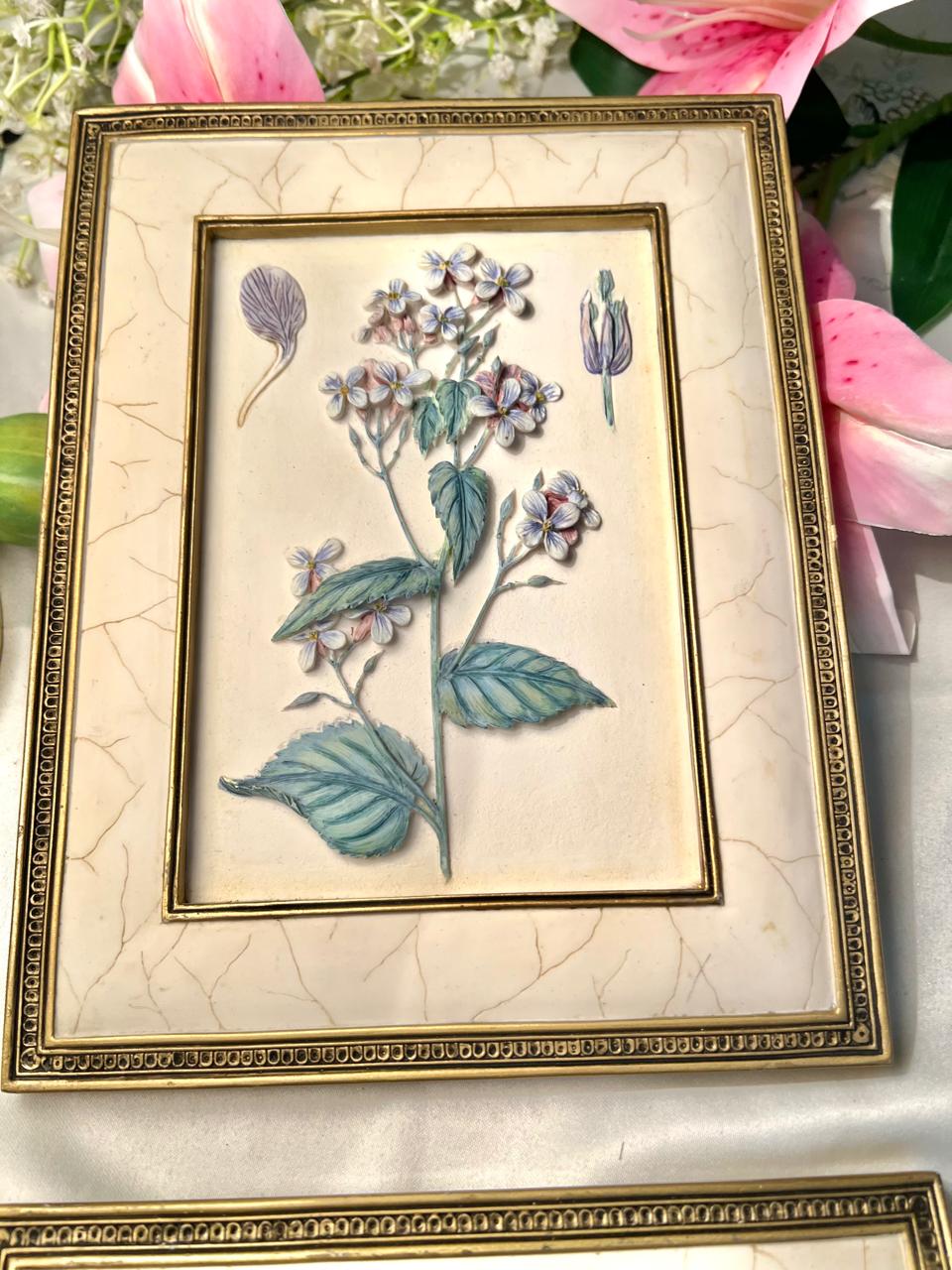 Marks & Spencer (M&S) 3D hand-painted stoneware floral wall plaque Pair Approx. 10 in